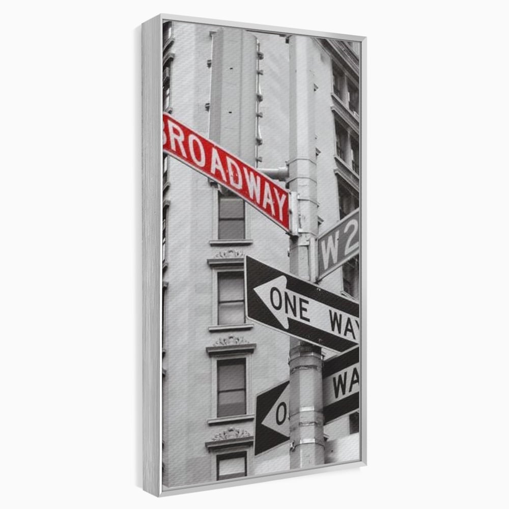 Tablou canvas cu tablou canvas cu indicatorul broadway, in rama de aluminiu argintiu